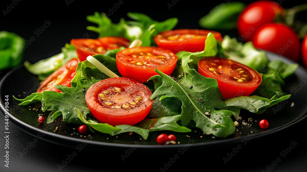 Fresh Salad with Cherry Tomatoes and Leafy Greens on Plate Fresh Salad with Cherry Tomatoes and Leafy Greens on Plate