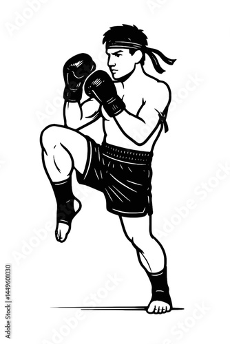 Graphic illustration of a Muay Thai knee strike, a powerful and iconic technique in this martial art. 