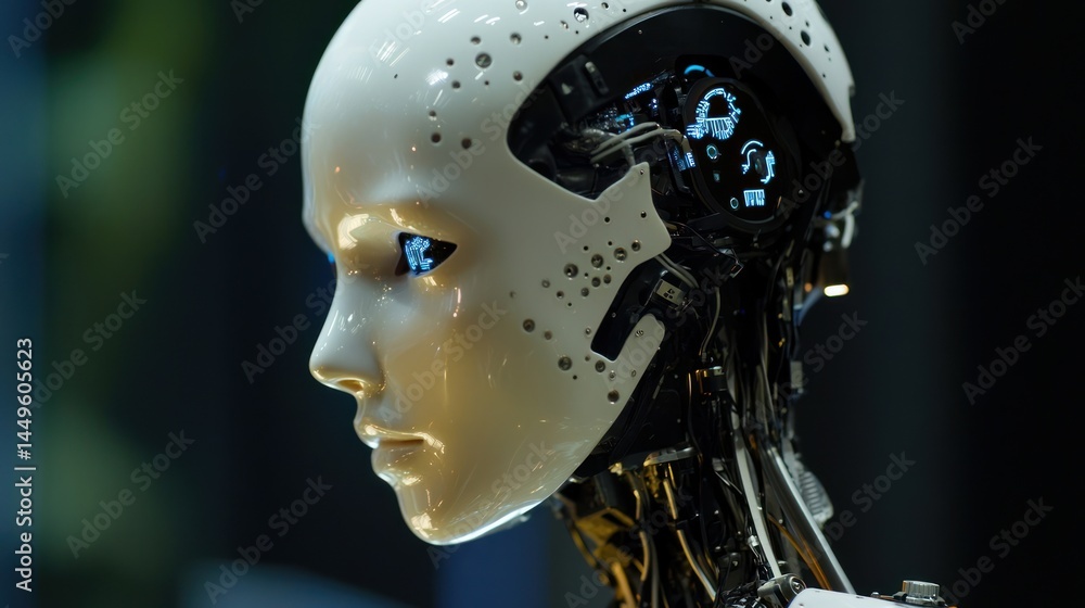 Artistic close-up of a humanoid robot with advanced technology interface Artistic close-up of a humanoid robot with advanced technology interface