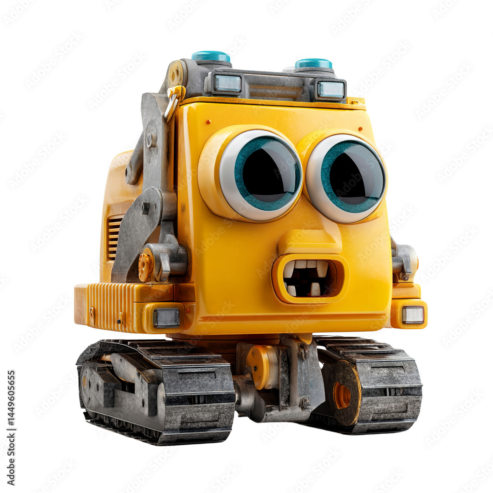 Fototapeta premium Adorable Yellow Construction Robot with Big Eyes - 3D Render