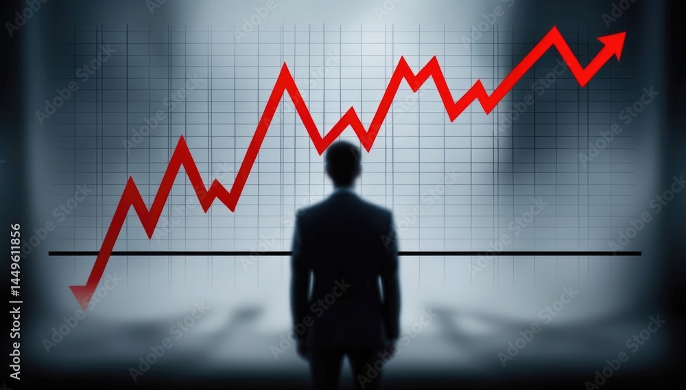 Financial Decline: Silhouette of person with chart of downward trending market. Financial Decline: Silhouette of person with chart of downward trending market.