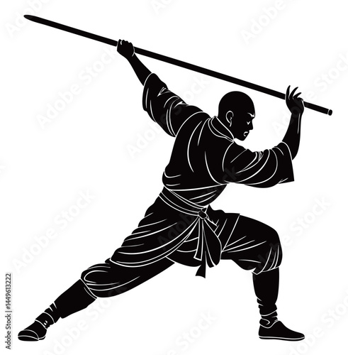 Shaolin Kung Fu: Dynamic Pose with Staff