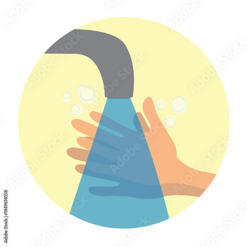 Hand Washing Under Faucet Flat Vector Illustration