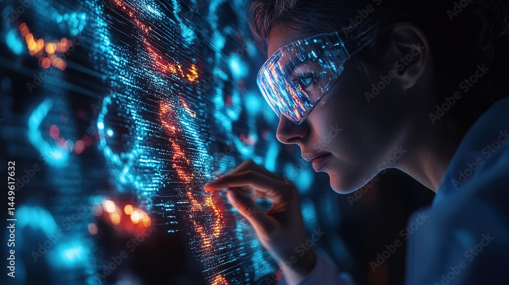 Scientist Analyzing Data in Futuristic Interface Scientist Analyzing Data in Futuristic Interface