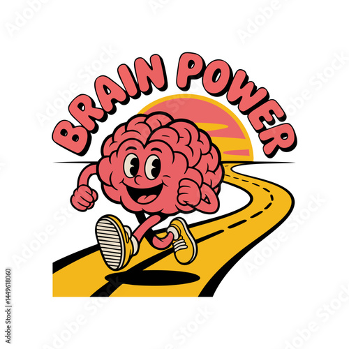 Vintage cartoon of a brain running.