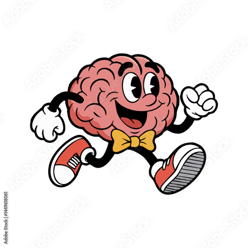 Vintage cartoon of a brain running.