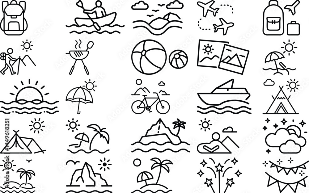 Fototapeta premium Vector Icons for Outdoor Activities and Travel