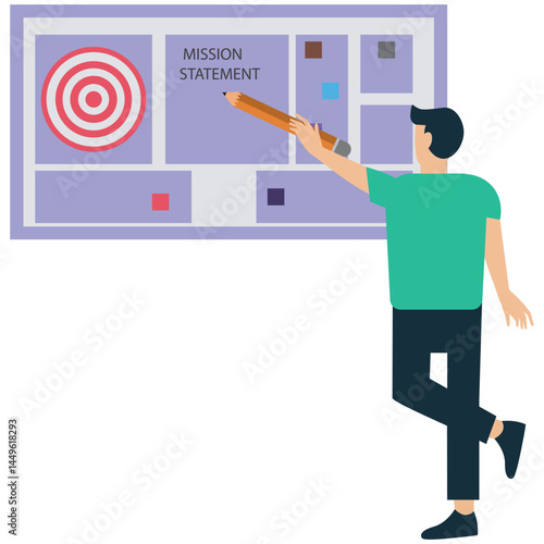 Businessman write company mission statement with pencil symbolizing vision to achieve goal and motivation