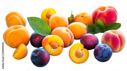 Ripe Apricots Peaches and Plums Studio Shot