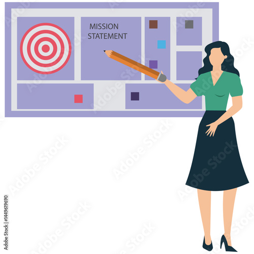 Businesswoman write company mission statement with pencil symbolizing vision to achieve goal and motivation