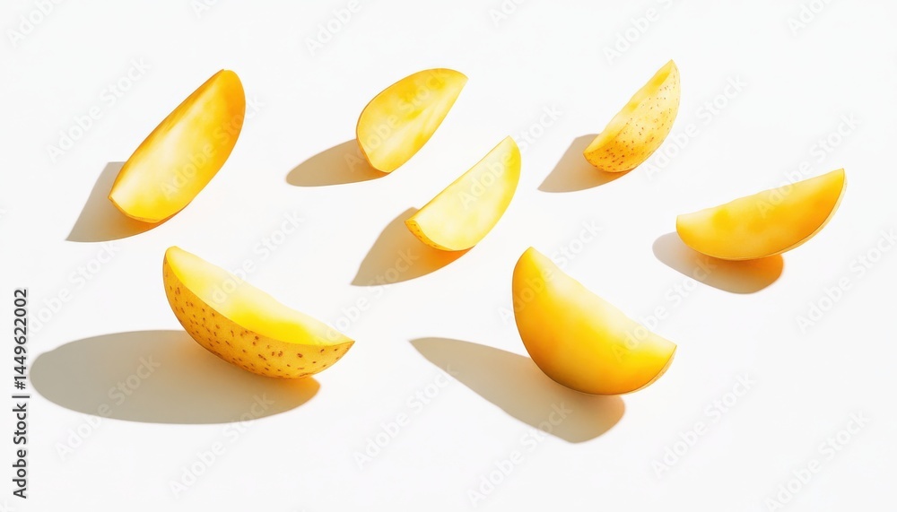 Fototapeta premium Yellow Potato Wedges on White Background