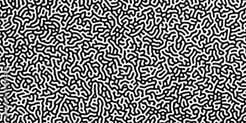 Abstract truing organic wallpaper Turing reaction diffusion monochrome seamless pattern with chaotic motion. Generative algorithm psychedelic background. Reaction-diffusion or truing pattern formation