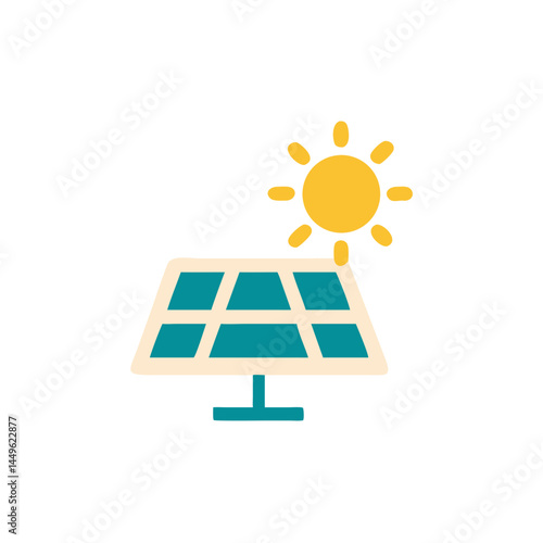 Solar panel icon in flat color style  with sun graphic design for renewable energy concept