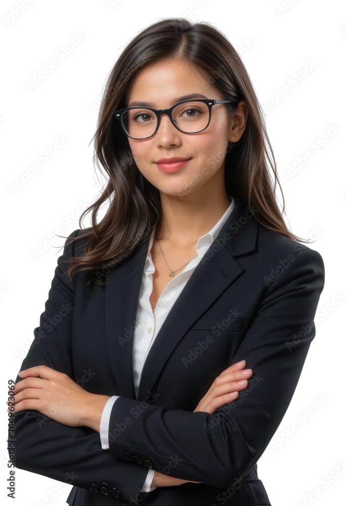 Confident Professional Woman in Business Attire with Glasses and Crossed Arms Confident Professional Woman in Business Attire with Glasses and Crossed Arms