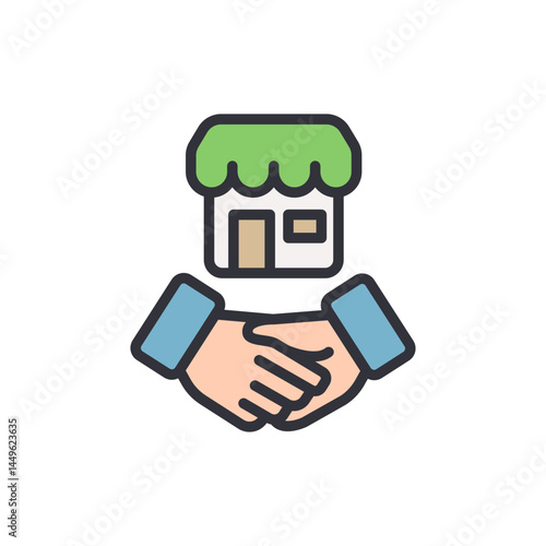 Franchise cooperation colored icons, minimalist vector illustration ,simple transparent graphic element .Isolated on white background