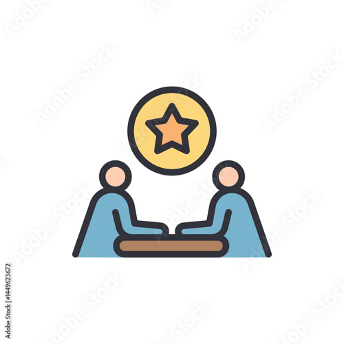 Franchise meeting colored icons, minimalist vector illustration ,simple transparent graphic element .Isolated on white background