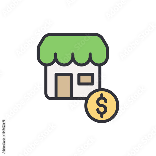 Franchise money colored icons, minimalist vector illustration ,simple transparent graphic element .Isolated on white background