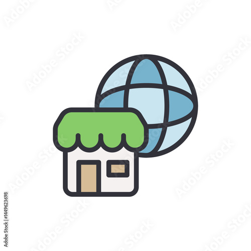 Online franchise colored icons, minimalist vector illustration ,simple transparent graphic element .Isolated on white background