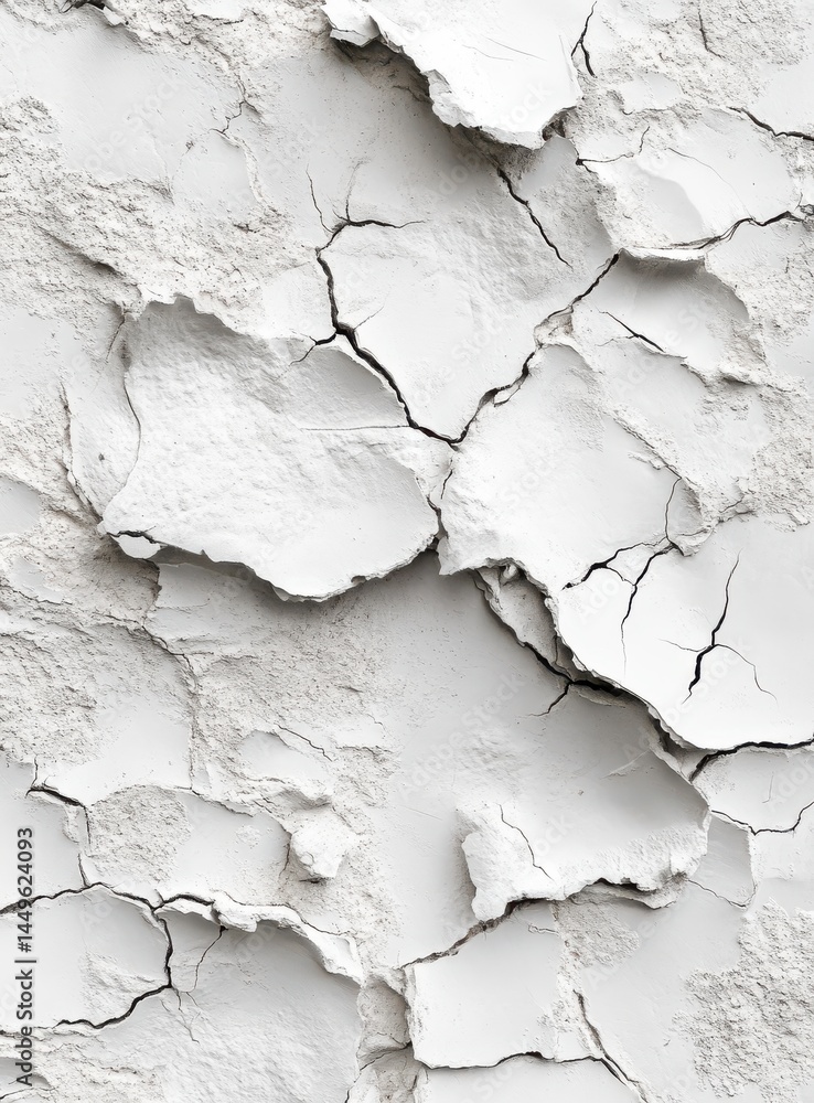 Obraz premium Closeup of Weathered White Wall with Cracked and Peeling Paint Texture