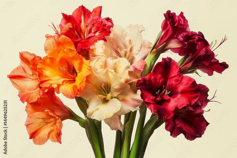 Obraz premium Vibrant bouquet of gladioli in various warm hues.
