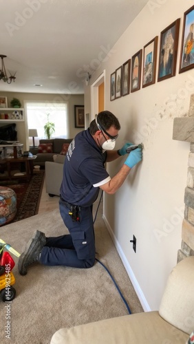 Mold Remediation Specialist Removing Mold from Wall in a Home