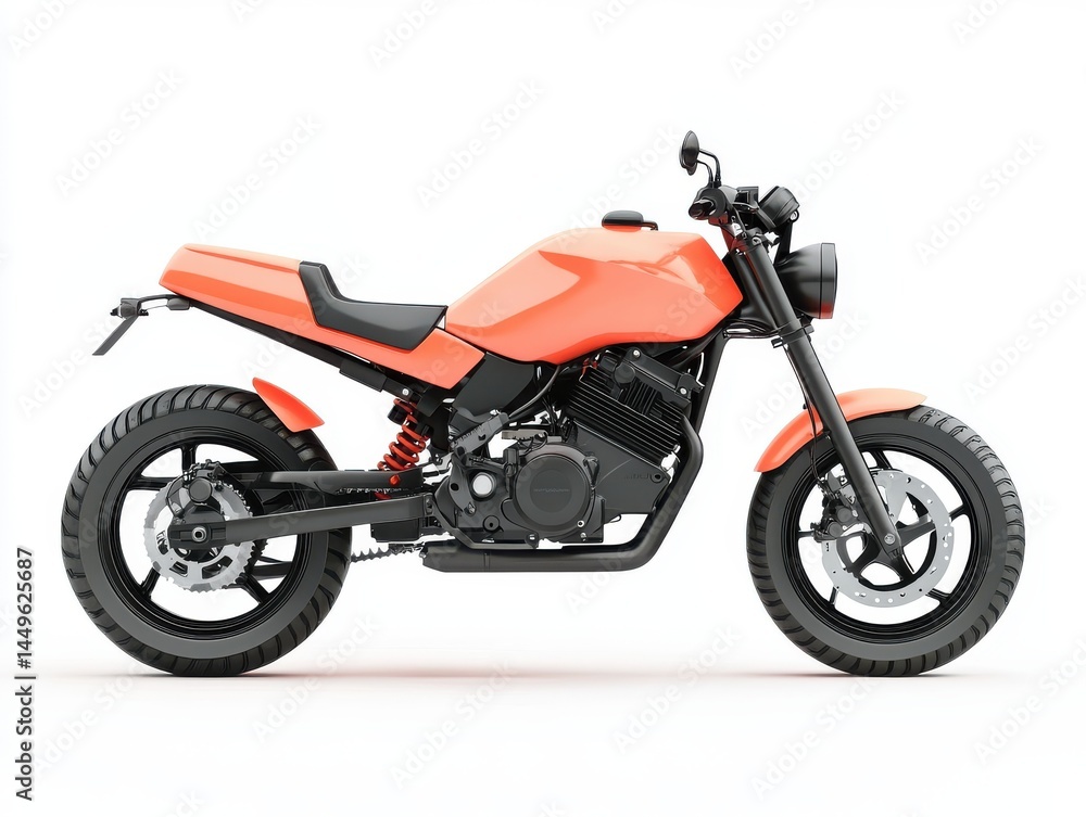Obraz premium Coral Orange Motorcycle Side Profile on White Background