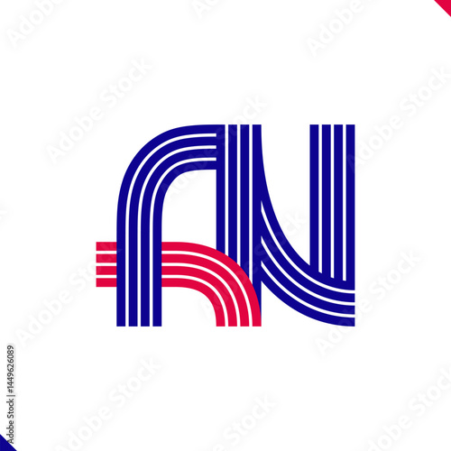 Paralel Line Red and Blue Stripes Initial Logo Letter A and Letter N Monogram