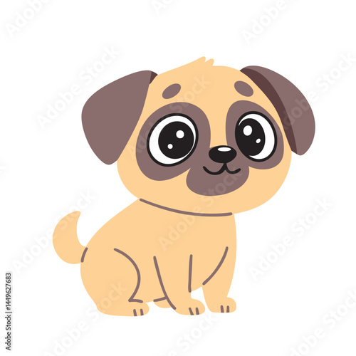 Cute Pug Dog in Flat Style. Hand Drawn Vector Art.