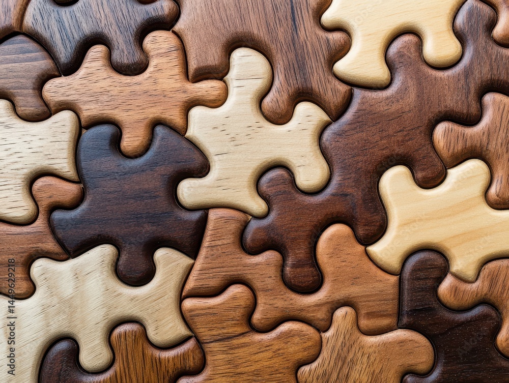 Close-up view of a complex wooden jigsaw puzzle. Close-up view of a complex wooden jigsaw puzzle.