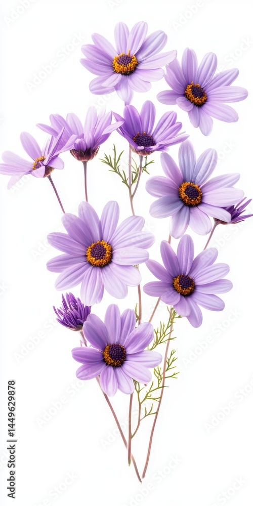 Fototapeta premium Delicate Lavender Daisies Bouquet on White Background