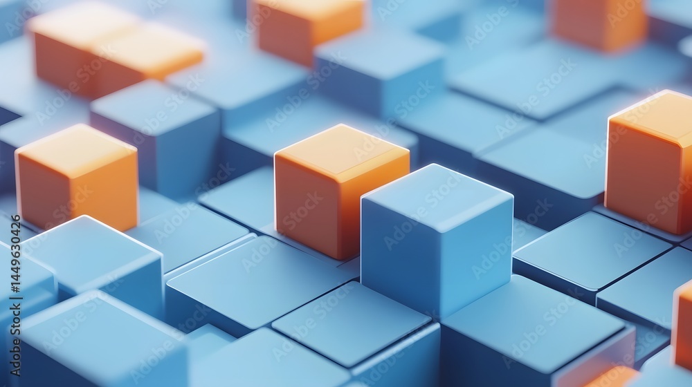 Obraz premium Abstract 3D Cubes Blue Orange Geometric Pattern Background