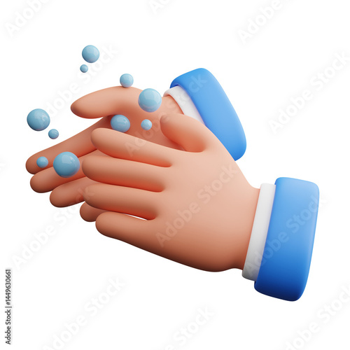 3d illustration of hand washing with soap bubbles