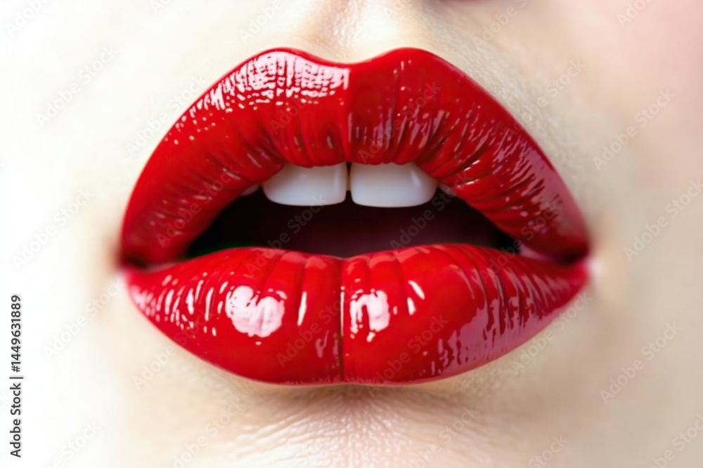 Obraz premium Close-up of luscious red lips against pure white , gloss, pout