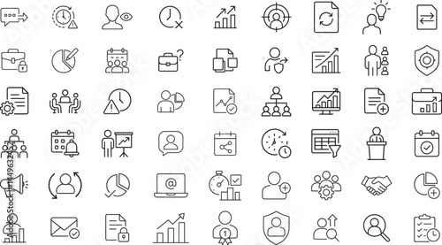 Business and Management Line Icons Vector Set, Isolated on White Background