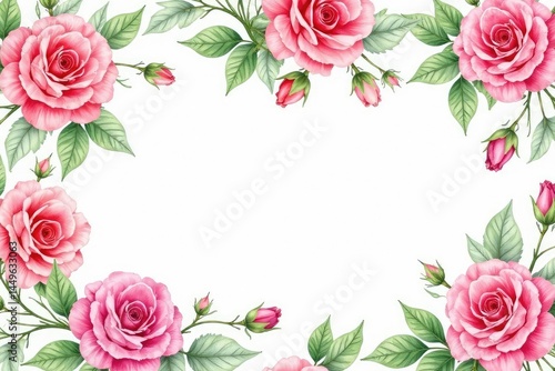 Delicate watercolor roses & leaves, repeating pattern, seamless, rose pattern
