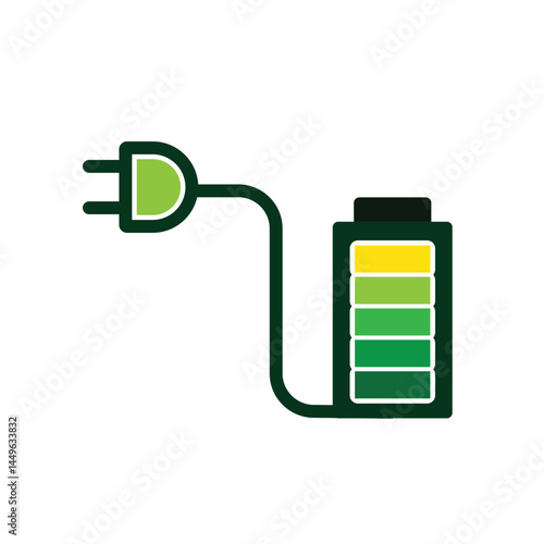 sustainable icon. green energy vector. battery with electric plug. net zero, green energy, eco friendly concept, web, clean energy. Solid design style