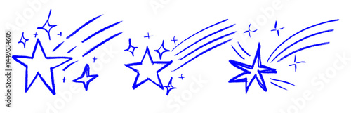 Falling Star Crayon Chalk Drawing Vector Set