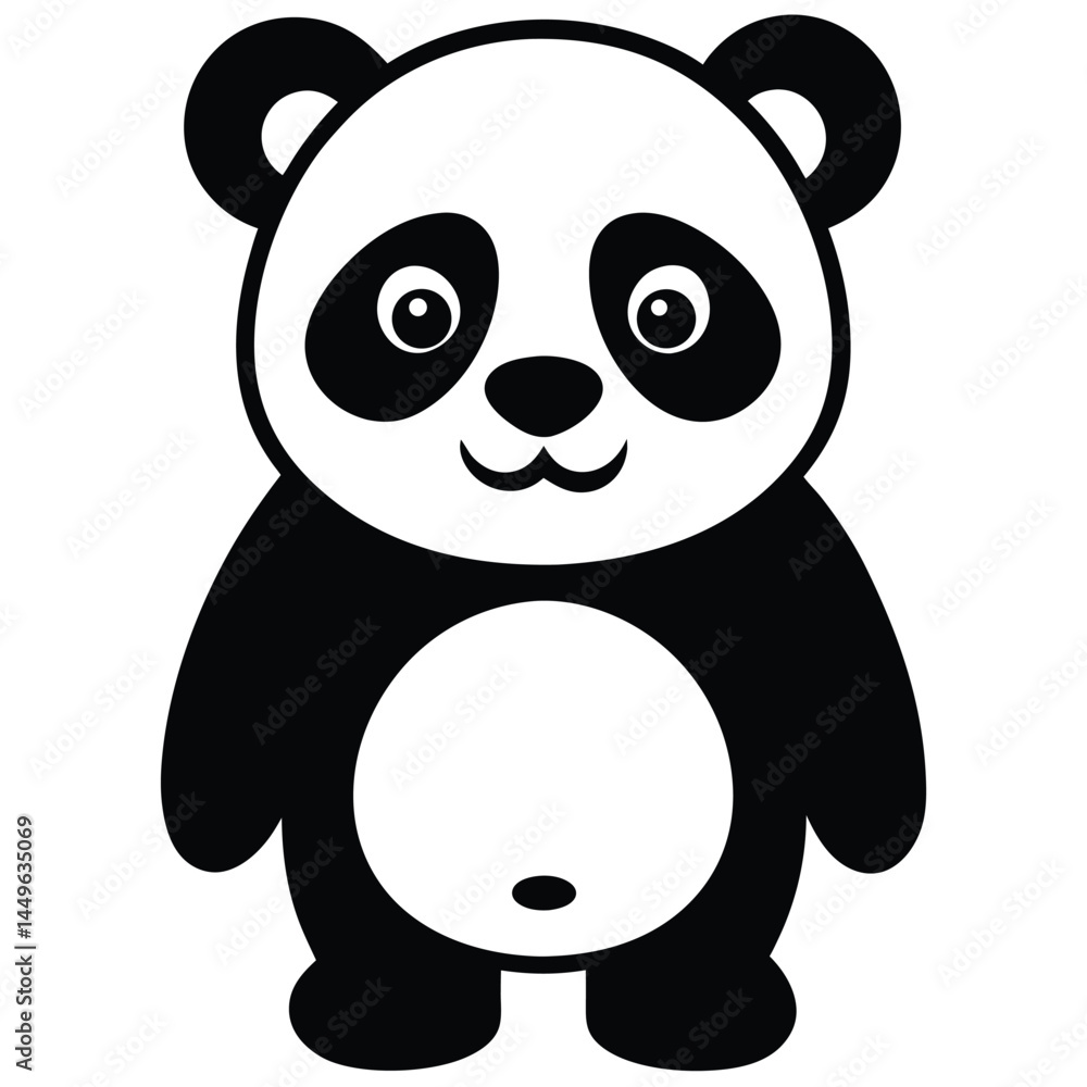 Naklejka premium Adorable Cartoon Panda Illustration Black and White Vector Graphic
