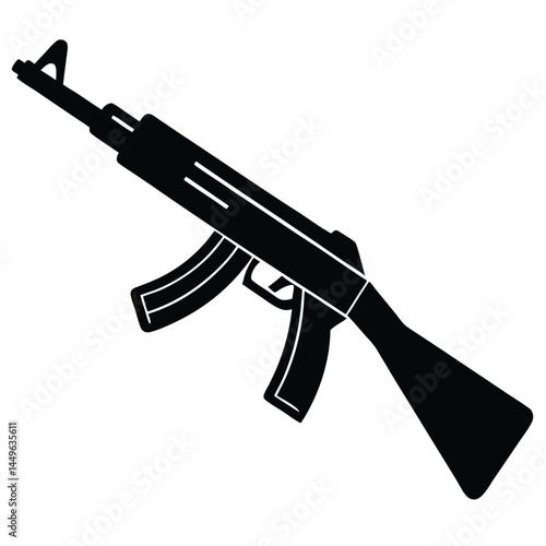 Assault Rifle Silhouette Vector Illustration of a Military Weapon