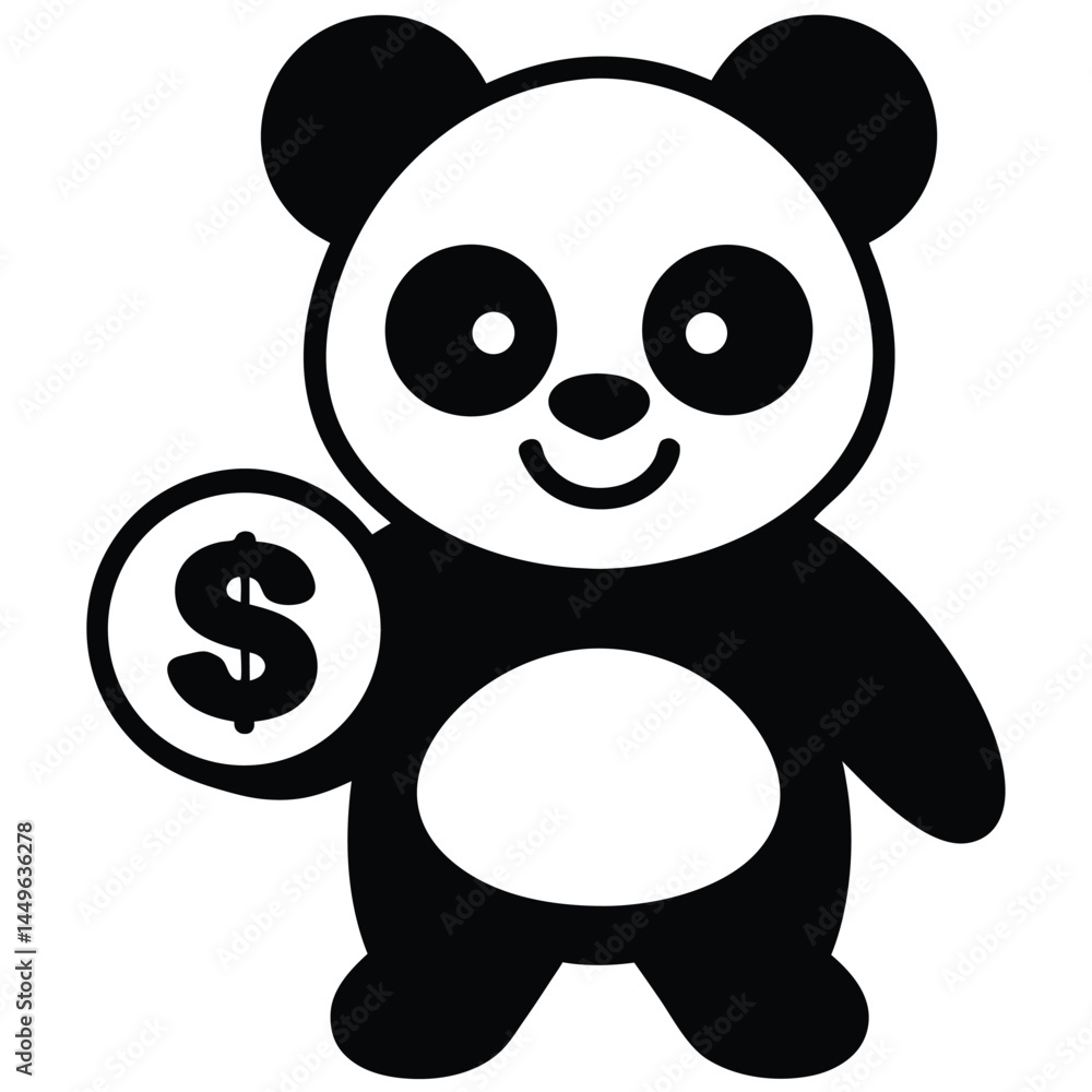 Fototapeta premium Adorable Panda Holding a Dollar Coin Cute Illustration