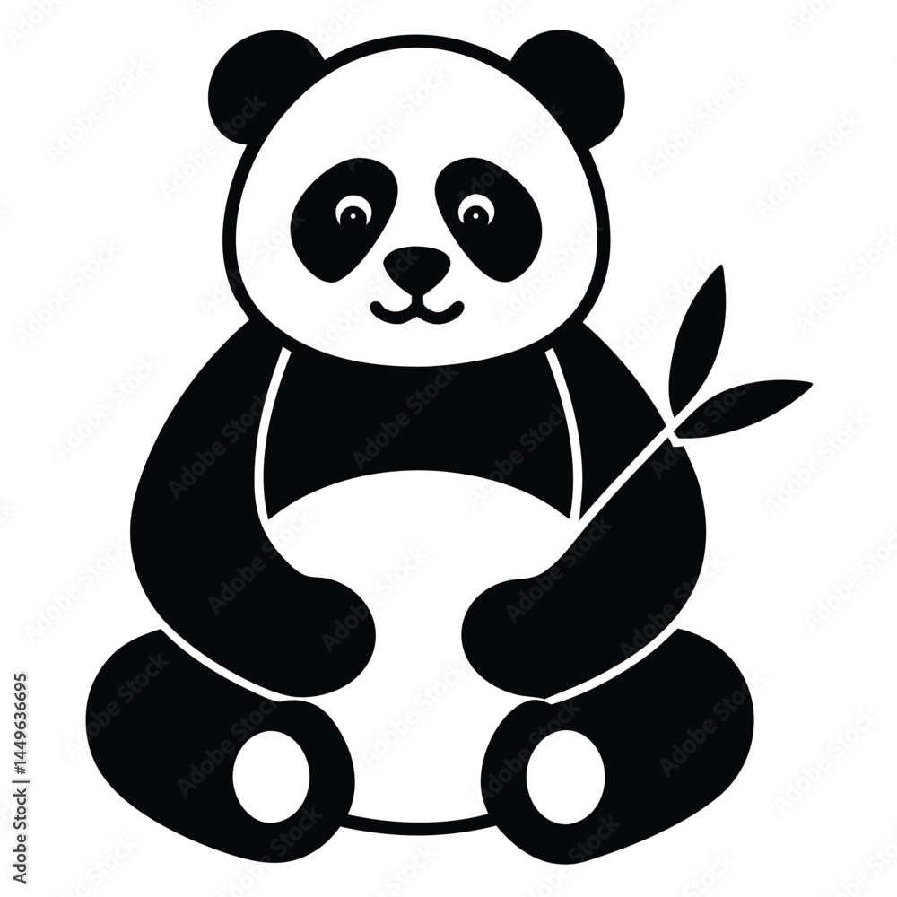 Naklejka premium Adorable Panda Bear Illustration Black and White Cartoon Animal Design