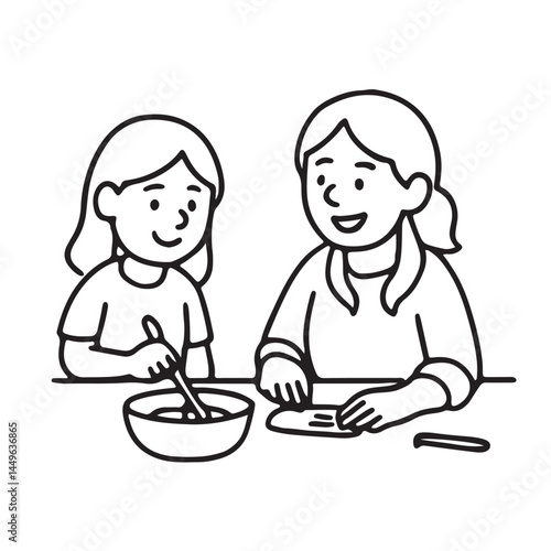 Hand Drawn Icons of Children Bonding with Parents and Grandparents