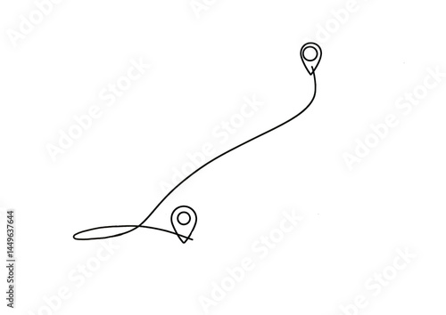 Simple Continuous one line drawing of  points on the map connected by a single line. Travel concept  . Transparent background png file. 