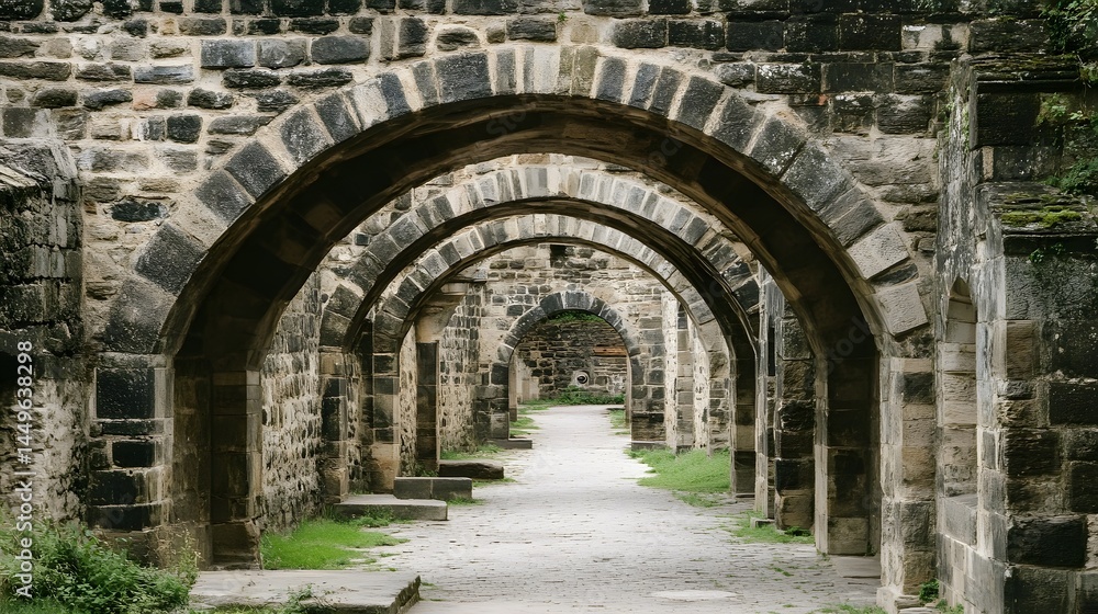 Naklejka premium Ancient Stone Archway Passage Ruins Medieval Architecture