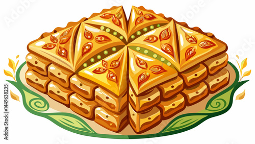 Sweet and sticky, with textures that pop.
Each baklava square a bite of heritage.
Clean white background enhances the details.
Great for Middle Eastern sweets illustration.


