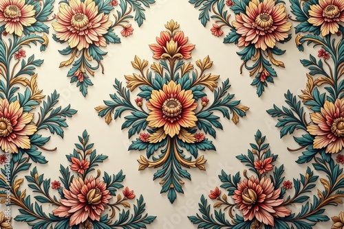 Intricate floral damask pattern in muted tones , wallpaper, background