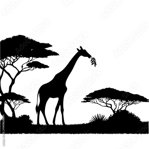 African Giraffe Silhouette at Sunset: Serene Wildlife Art