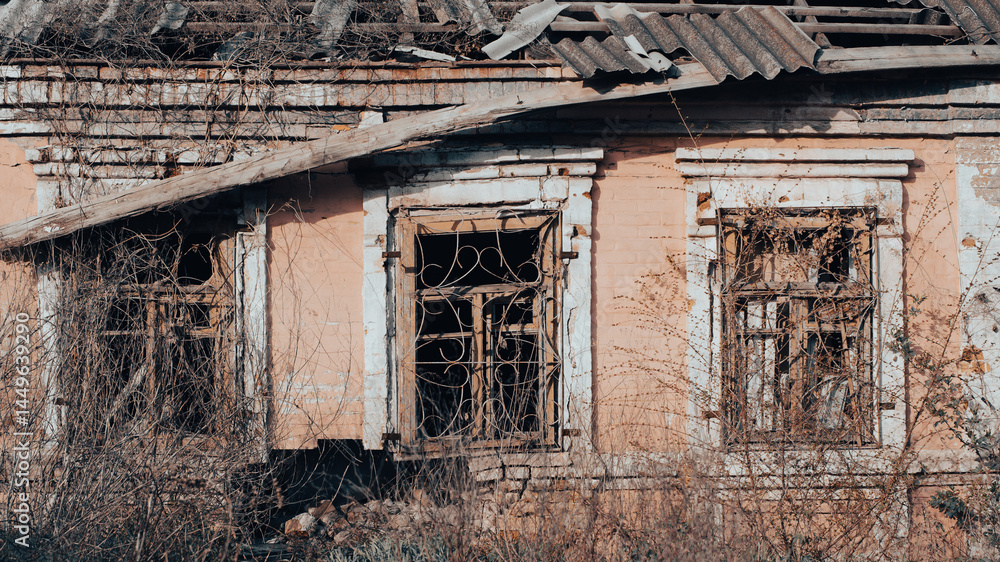 destroyed and burned houses in the city in Ukraine destroyed and burned houses in the city in Ukraine