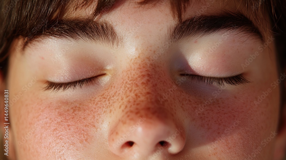 Close-up Portrait of a Person with Freckles and Closed Eyes Close-up Portrait of a Person with Freckles and Closed Eyes