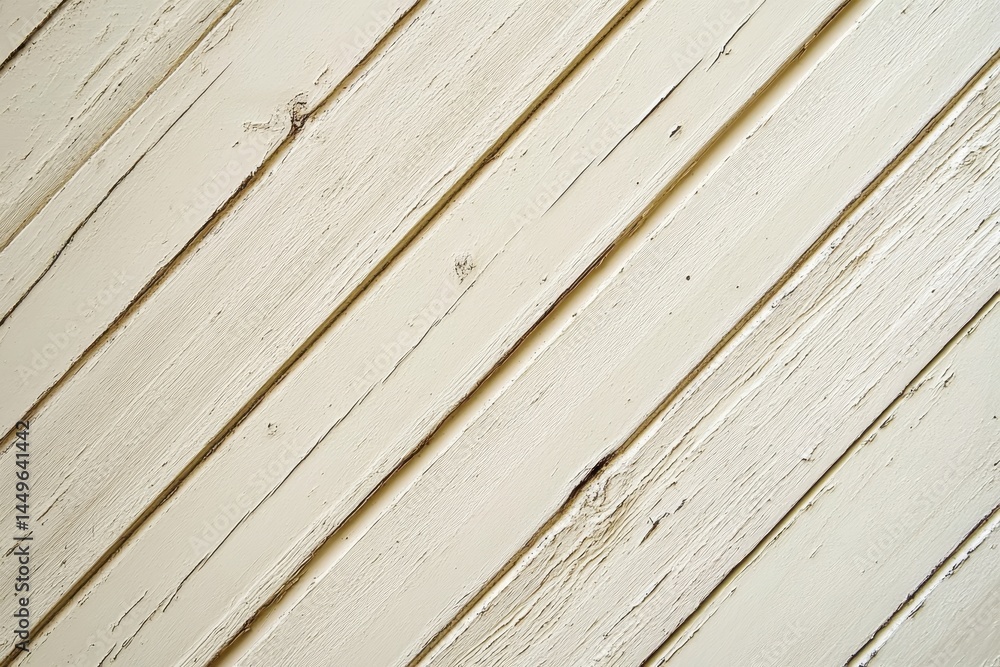 Obraz premium Close up view of painted light beige wooden planks arranged diagonally.